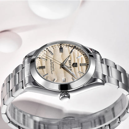 BENYAR 2024 New 40MM Desert Texture Luxury Men's Night Light Stainless Steel Men's Automatic Mechanical Watches BY-5208 Reloj