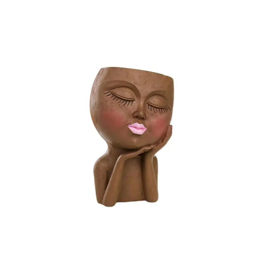 Face Flower Pot Sleeping Beauty Smooth Edge Human Head Planter Decorative Artistic Resin Drainage Plant Pot For Garden