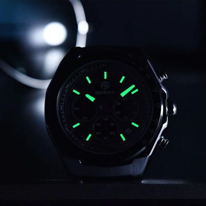 BENYAR 2025 44MM Multi functional Complex Luxury Men Quartz Watches Waterproof Stainless Steel Men Chronograph Gift With Box