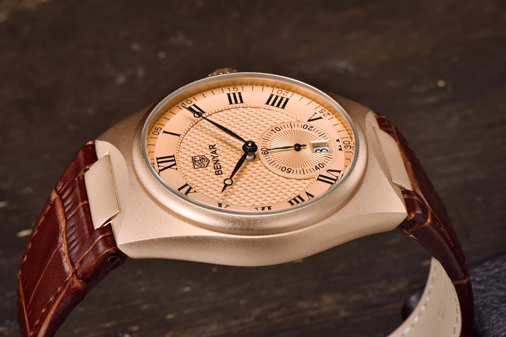 BENYAR Men's Watches Retro Dial Quartz Watch For Men Luxury 40MM Military Leather Original Watches Waterproof Clock Reloj Hombre