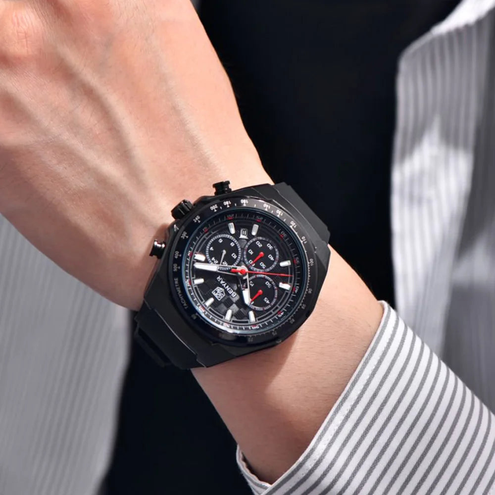 BENYAR 2025 44MM Multi functional Complex Luxury Men Quartz Watches Waterproof Stainless Steel Men Chronograph Gift With Box