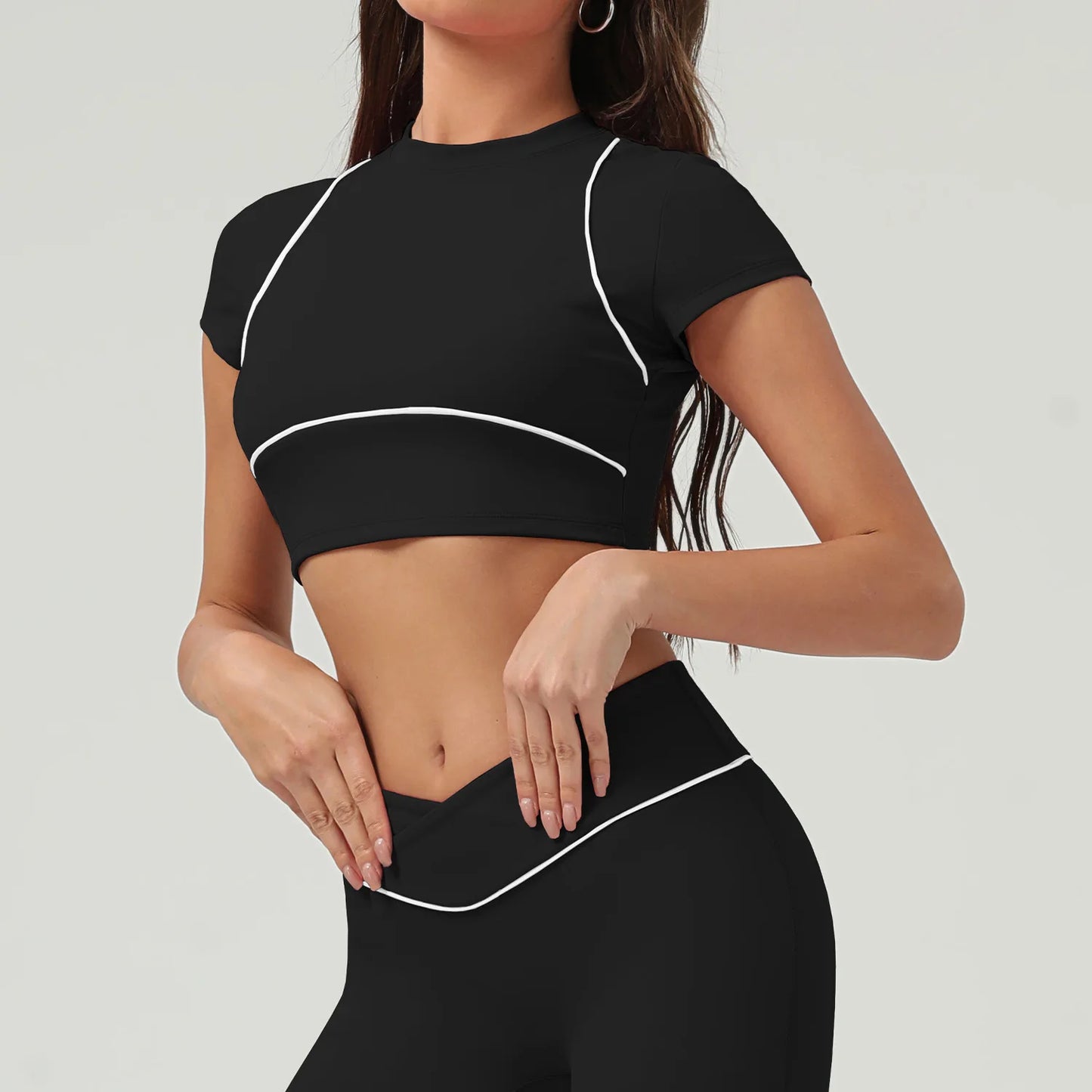 Yoga Top Sport T Shirts Women Fitness Clothes Workout Short-sleeved Crop Top Gym Running Active Wear Push Up Sport Top