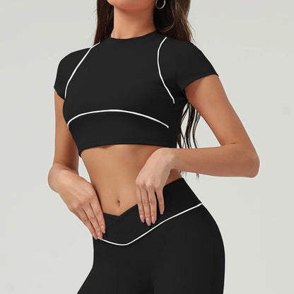 Yoga Top Sport T Shirts Women Fitness Clothes Workout Short-sleeved Crop Top Gym Running Active Wear Push Up Sport Top