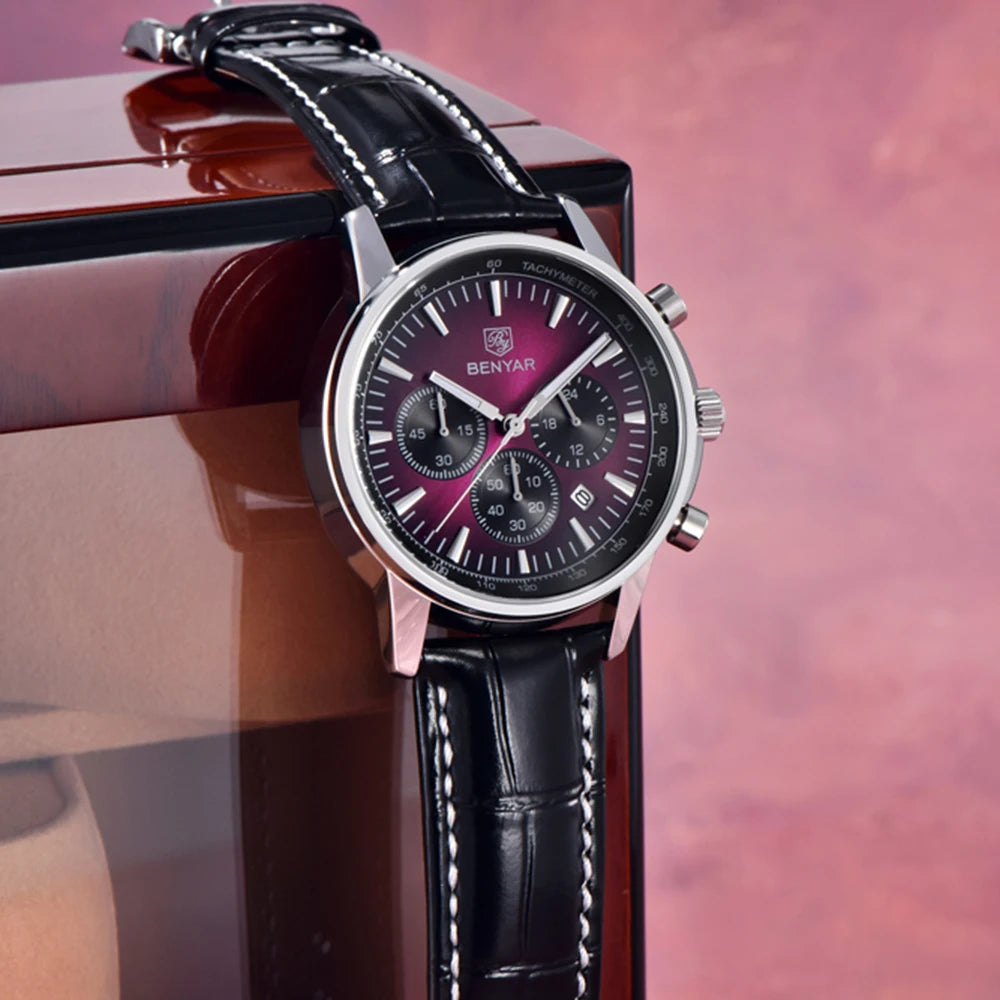 2025 New Men's Watch BENYAR Luxury Quartz Watches For Man Fashion Man Gifts Complete Calendar Top PU Leather Sport Watches Clock