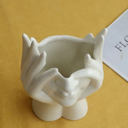 Vasos de cerâmica com rosto humano para decoração de casa, escultura de arte criativa, cabeça humana abstrata, vaso de plantas e flores para sala de estar.