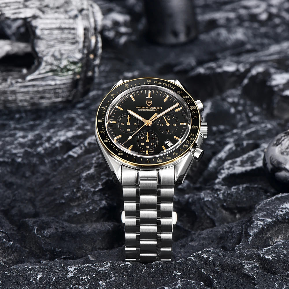 PAGANI DESIGN 2025 New Moon Watch Retro Luxury Quartz Watches For Men Stainless steel Luminous waterproof Sport Chronograph Man
