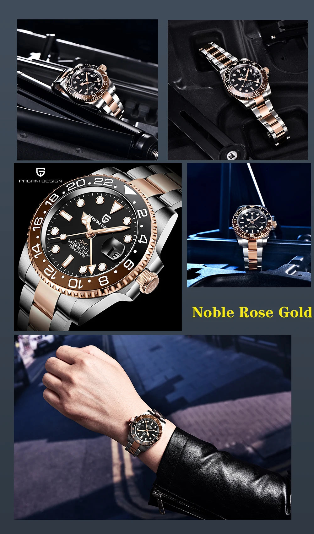 PAGANI DESIGN New GMT Men's Watch Luxury Sapphire Automatic Mechanical Watch 40MM Stainless Steel 100M Waterproof Watch