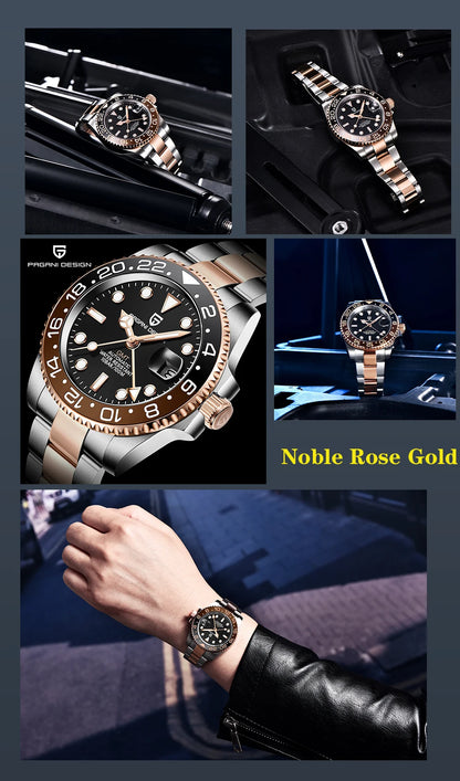 PAGANI DESIGN New GMT Men's Watch Luxury Sapphire Automatic Mechanical Watch 40MM Stainless Steel 100M Waterproof Watch