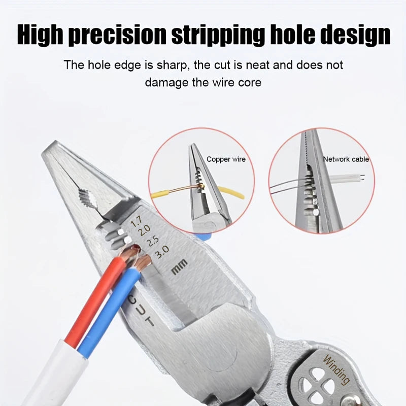 8-in-1 Stripping Pliers with Voltage Tester Versatile Wire Stripping Pliers with Electricity Measurement Cutting Crimping Pliers