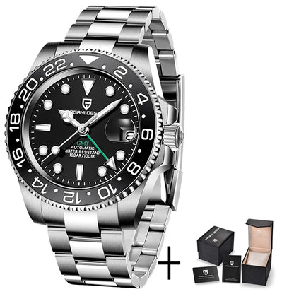 PAGANI DESIGN New GMT Men's Watch Luxury Sapphire Automatic Mechanical Watch 40MM Stainless Steel 100M Waterproof Watch