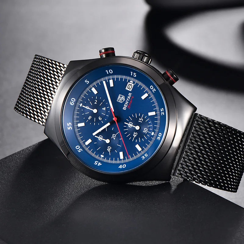 Benyar Men's Quartz Watch Simple Design Waterproof Chronograph Sports Watch Luminous Timer Stopwatch Business Wristwatch For Man