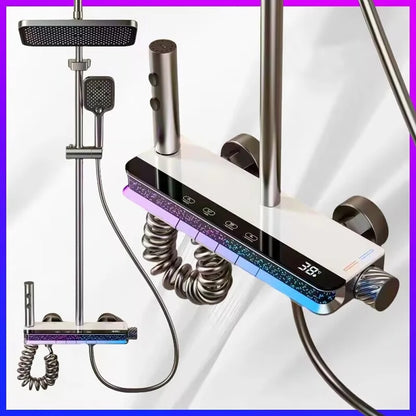 Shower System Bathroom Shower Set Bathtub Hot And Cold Shower Faucet LED Light Digital Display Brass Faucet Piano Key Shower Set