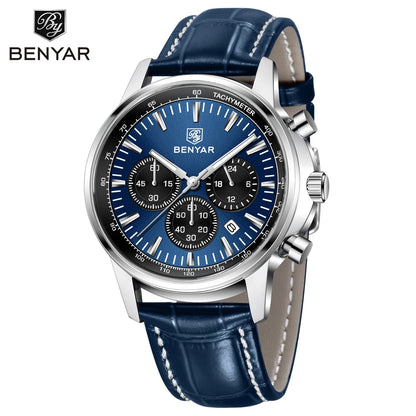 2025 New BENYAR Men's Watches Top Luxury Quartz Wristwatches Chronograph Watch For Man Waterproof Leather Sports Men Gift Clock