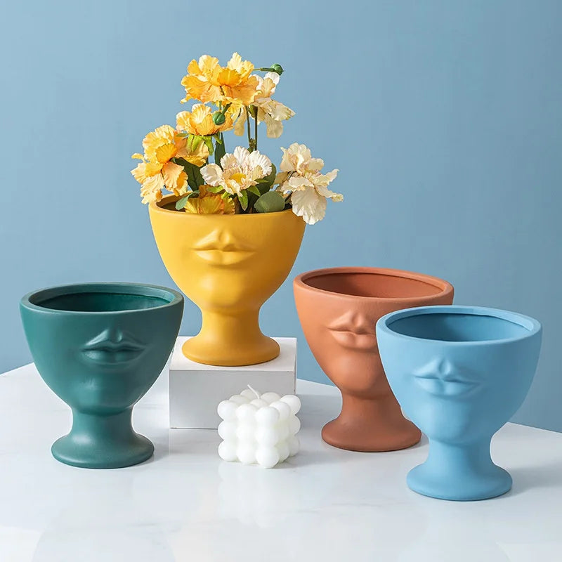 Creative Face Flower Pot Planter Indoor Ceramic Vase Desktop Ornaments Home Decor Garden Decoration Succulent Pot Plant Pot