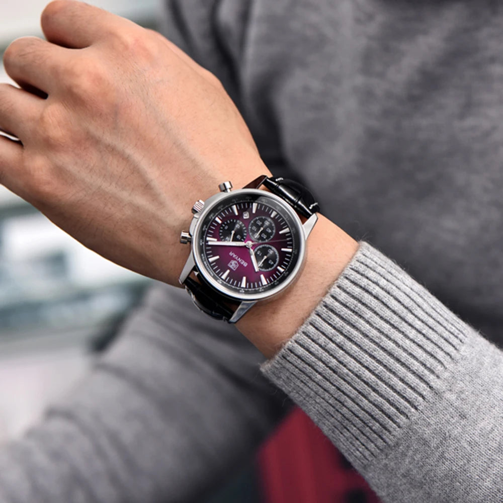 2025 New Men's Watch BENYAR Luxury Quartz Watches For Man Fashion Man Gifts Complete Calendar Top PU Leather Sport Watches Clock