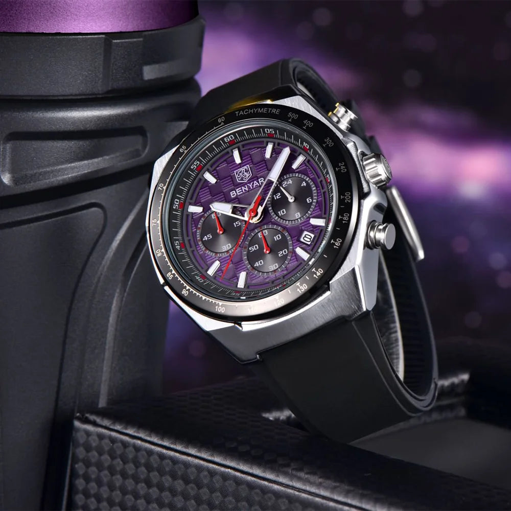 BENYAR 2025 44MM Multi functional Complex Luxury Men Quartz Watches Waterproof Stainless Steel Men Chronograph Gift With Box