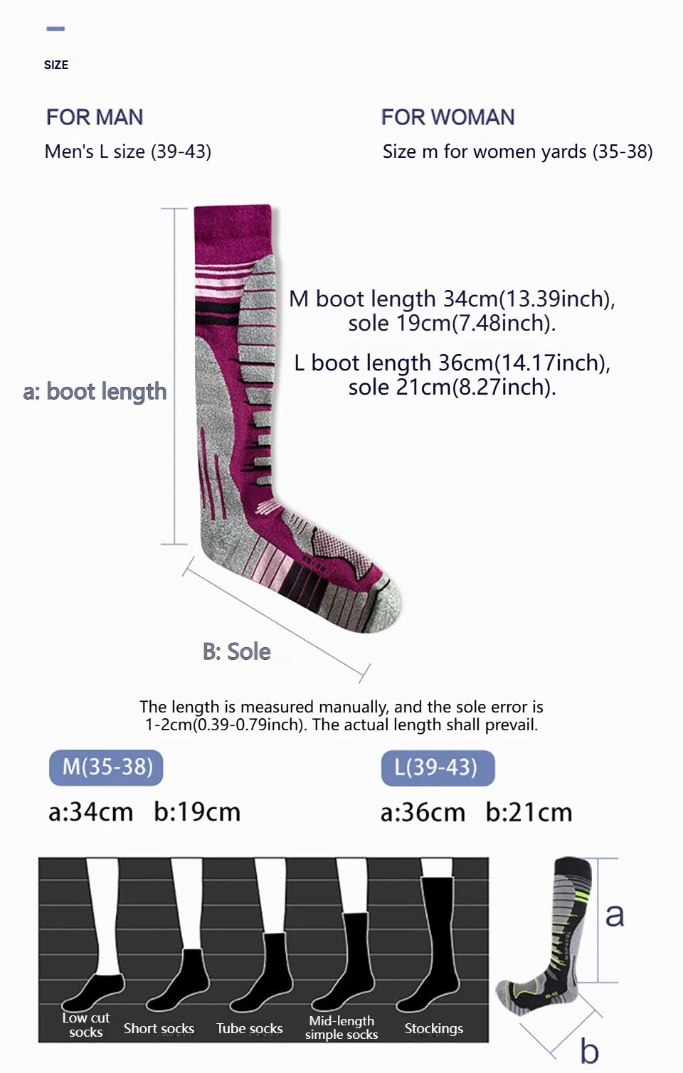 GTUBIKE 1 Pair Merino Wool Winter Men Warm Ski Socks Thicker Sports Snowboard Cycling Soccer Socks High Elastic Thermal Socks