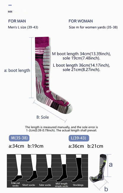 GTUBIKE 1 Pair Merino Wool Winter Men Warm Ski Socks Thicker Sports Snowboard Cycling Soccer Socks High Elastic Thermal Socks