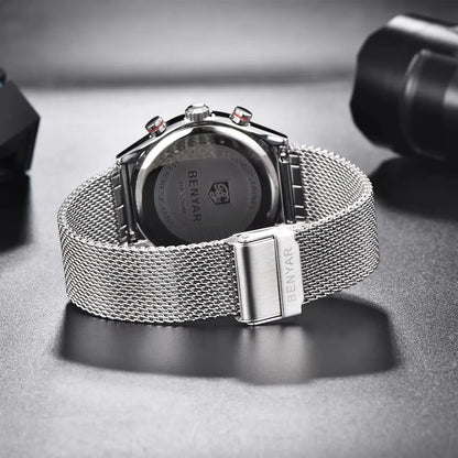 Benyar Men's Quartz Watch Simple Design Waterproof Chronograph Sports Watch Luminous Timer Stopwatch Business Wristwatch For Man