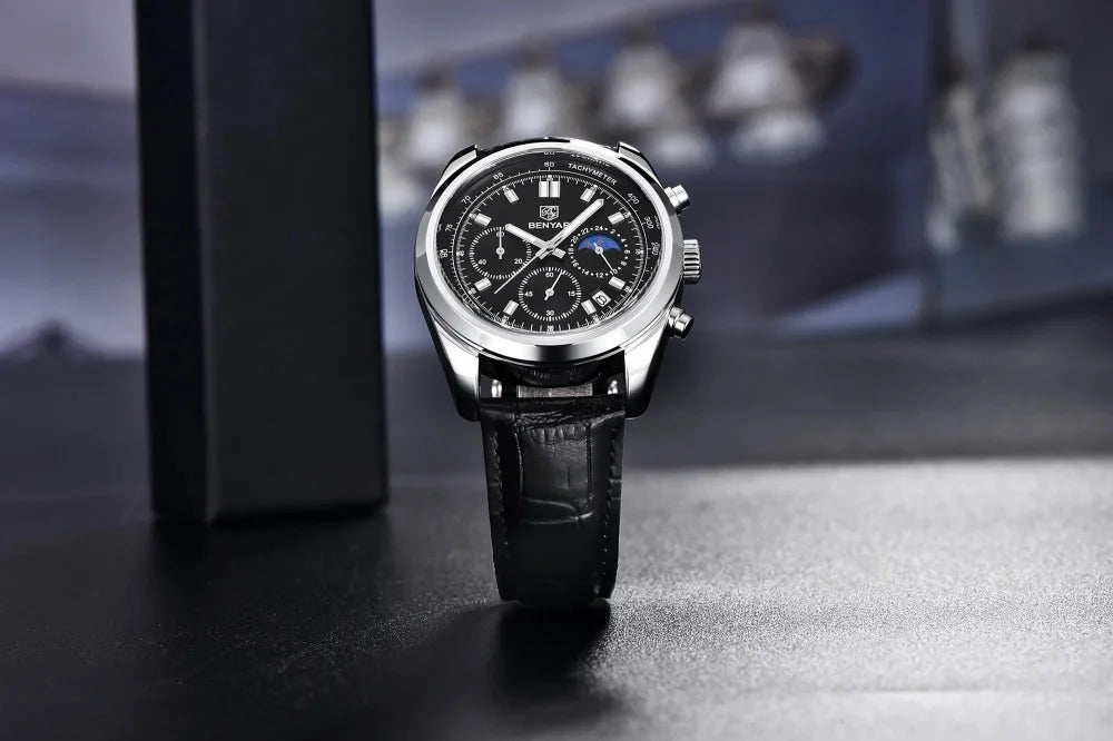 BENYAR New Men Watch 30ATM Waterproof Stainless Steel Quartz Wristwatches Luxury Leather Military Chronograph Watch reloj hombre