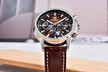 2025 New BENYAR Men's Watches Top Luxury Quartz Wristwatches Chronograph Watch For Man Waterproof Leather Sports Men Gift Clock
