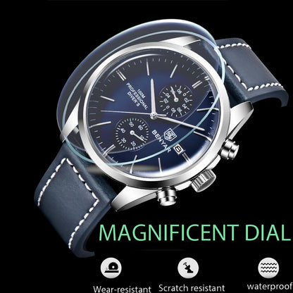 2024 New BENYAR Leather Men Quartz Wristwatches Luxury Brand 100M Waterproof Men Watch Military Sports Chronograph Watch for Men