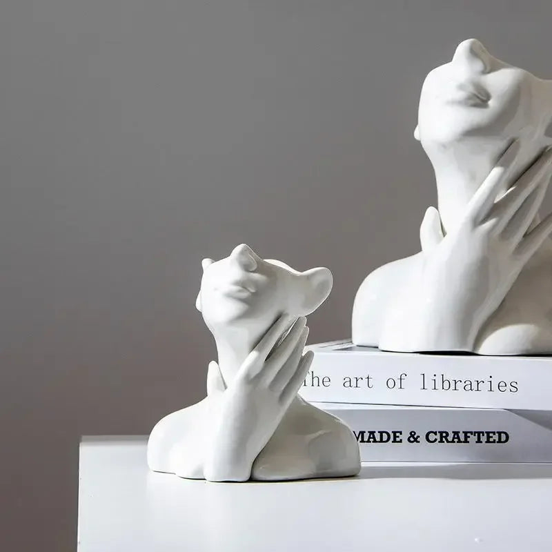 Vasos de cerâmica com rosto humano para decoração de casa, escultura de arte criativa, cabeça humana abstrata, vaso de plantas e flores para sala de estar.