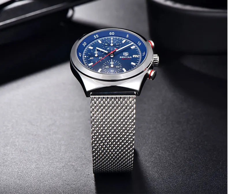 Benyar Men's Quartz Watch Simple Design Waterproof Chronograph Sports Watch Luminous Timer Stopwatch Business Wristwatch For Man