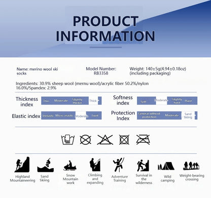 GTUBIKE 1 Pair Merino Wool Winter Men Warm Ski Socks Thicker Sports Snowboard Cycling Soccer Socks High Elastic Thermal Socks