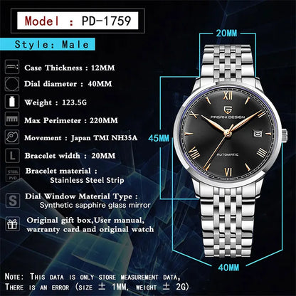 PAGANI DESIGN 40mm Men's Watch NH35 Mechanical Watch Top Brand Sapphire Glass Clock Stainless Steel Waterproof Automatic Watches