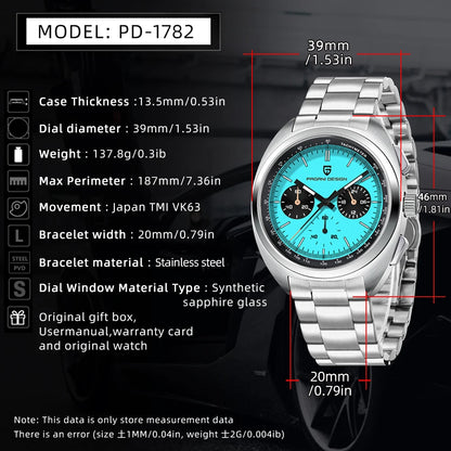 PAGANI DESIGN 2025 New Pilot Luxury Quartz Watch For Men Sport Chronograph AR Sapphire crystal Stainless steel Wrist watches Men