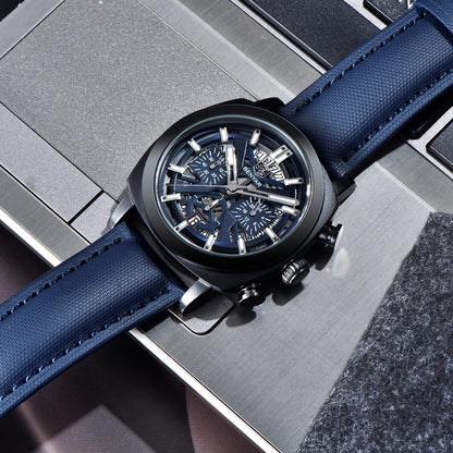 Relógio Benyar Design 2024 para homem, quartzo, 43 mm, mostrador luminoso, resistente à água até 50 m, anti-reflexo, cronógrafo, moderno e novo.