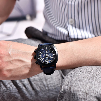 Relógio Benyar Design 2024 para homem, quartzo, 43 mm, mostrador luminoso, resistente à água até 50 m, anti-reflexo, cronógrafo, moderno e novo.