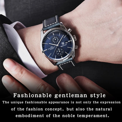 2024 New BENYAR Leather Men Quartz Wristwatches Luxury Brand 100M Waterproof Men Watch Military Sports Chronograph Watch for Men