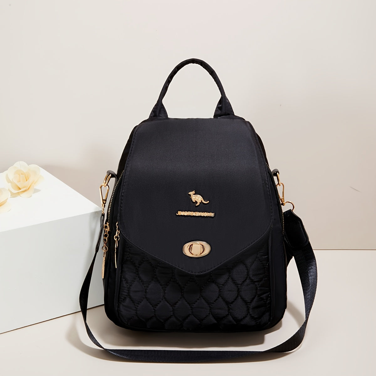 3-in-1 Convertible Backpack for Women - High Quality Nylon with Kangaroo Pocket & Adjustable Shoulder Straps, Lightweight Multifunctional Bag for Commuting, Travel, Work - Easy Wipe Clean, Black