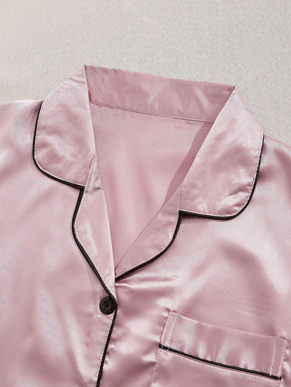 3 Sets Satin Pajama Set, Short Sleeve Lapel Top &amp; Elastic Waistband Shorts, Women's Sleepwear &amp; Loungewear