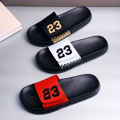 Men'S Summer Fashionable Black PVC Sandals with Number 23 Design - Breathable, Comfortable, Durable, Round Toe, All-Season Casual Footwear, Comfortable Footwear | Stylish Sandals | Durable Footwear
