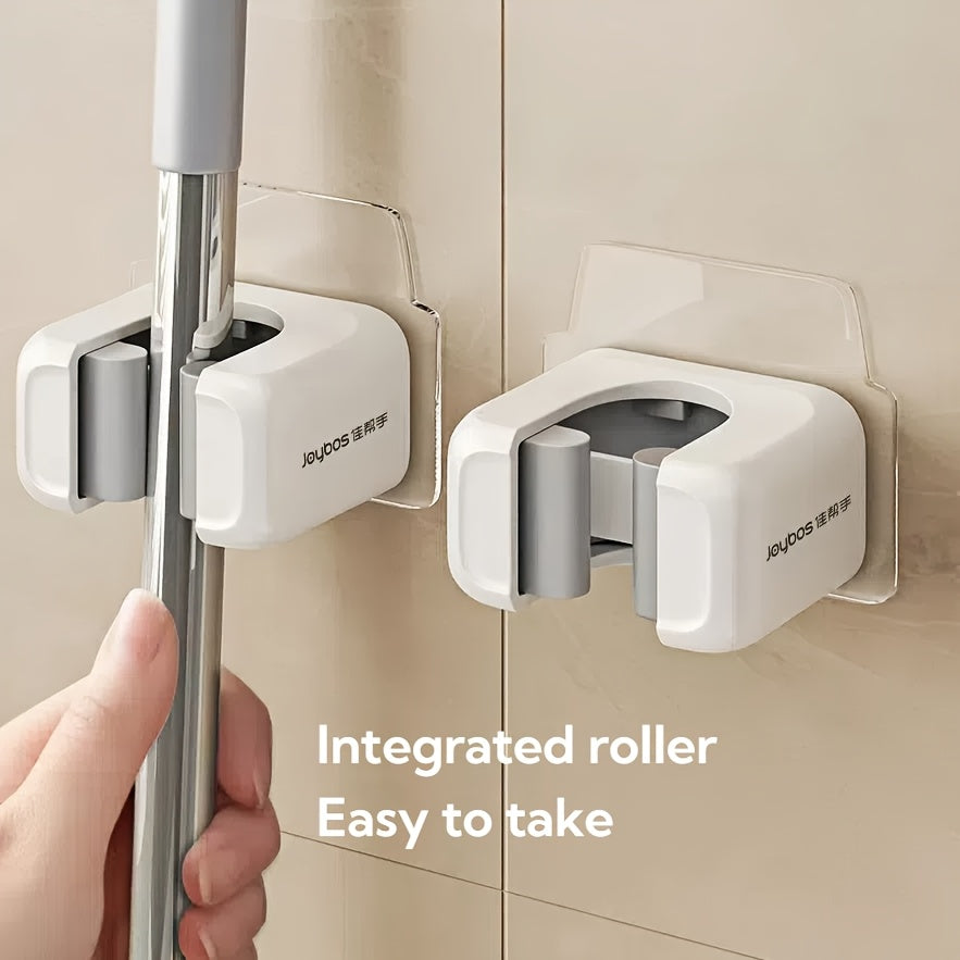 2pcs Wall Mounted Mop and Broom Holder, No-Drill, Wall-Mounted Storage Rack, Bathroom Storage Rack for Kitchen and Bathroom, Multifunctional Tools Storage Clip for Bathroom Kitchen Garden, Cleaning Accessories, Household Gadg