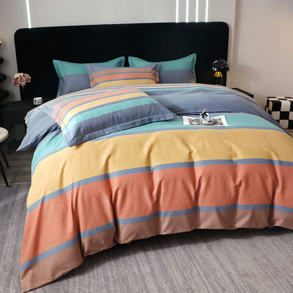 3pcs, New Minimalist Pure Cotton Three-Piece Set, 1*Duvet Cover + 2*Pillowcases, Soft and Comfortable, Machine Washable, Suitable for Bedroom, Guest Room, Dormitory, All-Season Use, Guest Room Essentials, Pillowcase And Duvet