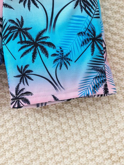 Boy's Coconut Trees Casual Outfit Round Neck Tank Top & Shorts Comfortable Breathable For Summer Kids Clothes Sets, Ideal For Daily & Outdoor Wear