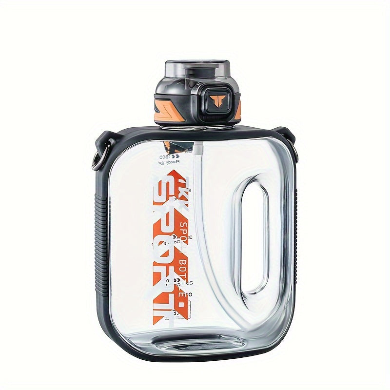 TKK Letter Pattern Plastic Water Bottle, Leakproof Sports Drink Bottle With Handle &amp; Shoulder Strap, Portable For Fitness, Travel