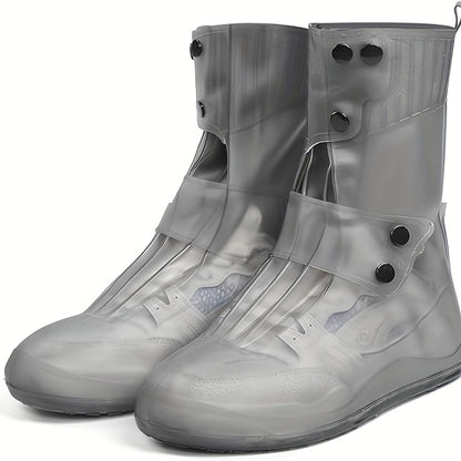 Waterproof Silicone Shoe Covers - Anti-Slip Reusable Foldable Boot Protectors with Double Button Design & Thick Sole for Rainy Snowy Weather, Unisex for Men & Women, Rain Shoe Cover, Rainy Day Essentials, Snow Protection Foot