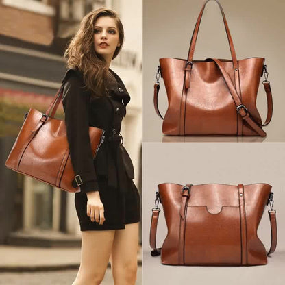 Large Capacity Genuine Genuine Leather Women's handbag with Zipper Closure and Wrist Strap - Durable Top-Grade Genuine Genuine Leather, Suitable for Travel, Business, and Outdoor Activities - Multiple Colors Available