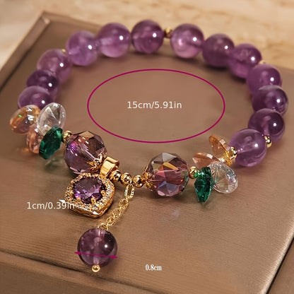 Classic Amethyst Bead Bracelet Featuring Cubic Zirconia, Non-Coated Fashion Jewelry for Women - Perfect for Everyday Use And Gifting