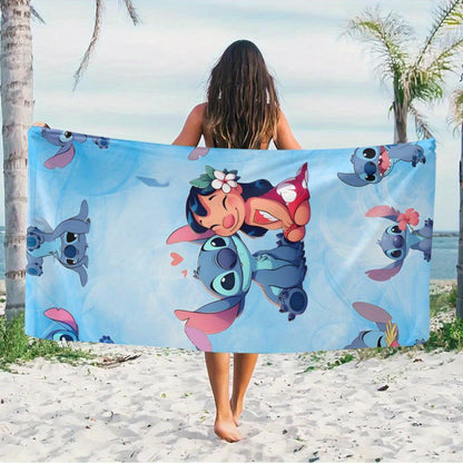 1pc Stitch and Lilo Beach Towel - Cute Intimate Moment Design, Quick-Dry Microfiber, Lightweight & Super Absorbent, Perfect for Yoga, Travel, Swimming, Fitness & Camping, Swim Towels