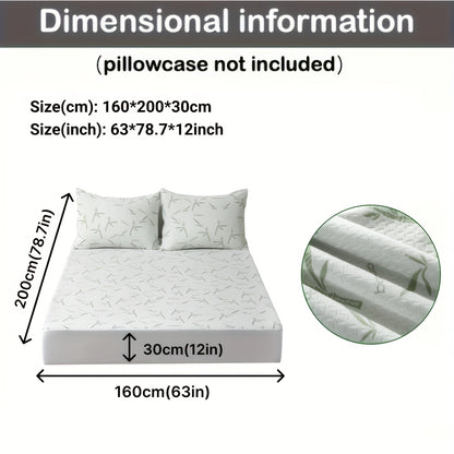 1pc 100% Bamboo Fiber Mattress Protector 250gsm - Cooling Breathable Bed Cover with 3D Air Layer, Green, Machine Washable Polyurethane Filling for Pressure Relief & Temperature Regulation, Bed Comfort Enhancement, Stylish Bed