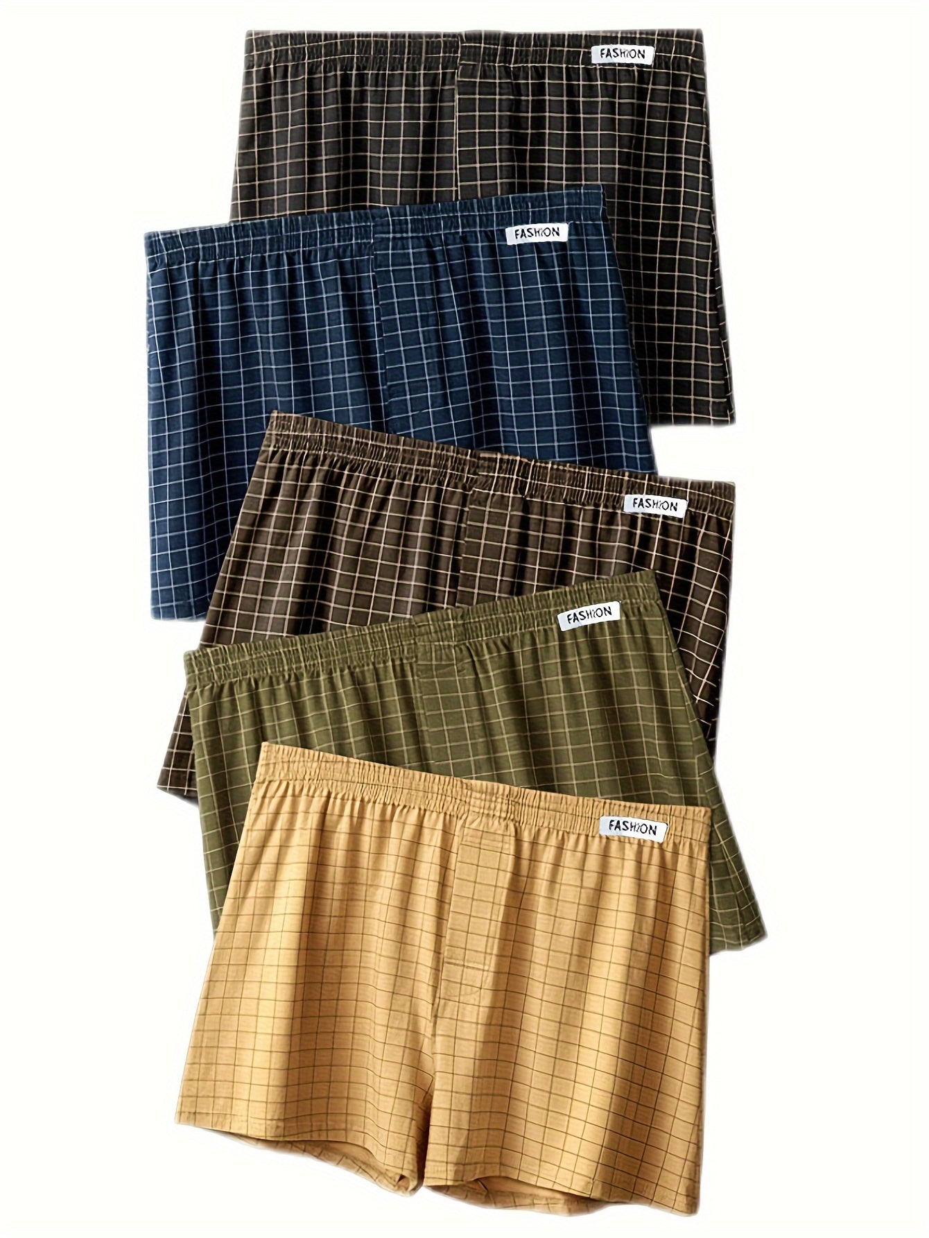 3pcs Men'S Loose Fit Plaid Boxer Briefs - 95% Mid-Rise Athletic Shorts with Elastic Waistband, Breathable &amp; Comfortable for Casual Attire, Black/White/Beige/White/Gray/Beige, Everyday Comfort Shorts | Relaxed Fit Shorts | Med