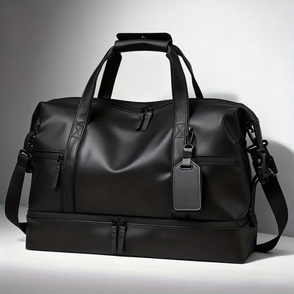 Large Capacity Heavy-Duty Gym Tote Duffel Bag with Shoe Compartment & Golden-Tone Hardware - Multi-Purpose Weekender Travel Bag for Men & Women, Sports, Outdoor, Business - Convertible Backpack/Duffel (Black)