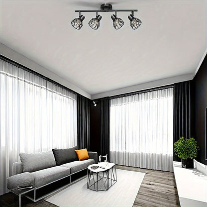 AMANSOUR 4-Bulb LED Ceiling Spotlight - Retro Black Metal Semi-Flush Mount Ceiling Light with Polished Finish, E14 Base, No Bulbs Included, Ideal for Kitchen, Living Room, Bedroom, Office & Hotel Decor, Ceiling Lights for Hom