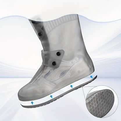 Waterproof Silicone Shoe Covers - Anti-Slip Reusable Foldable Boot Protectors with Double Button Design & Thick Sole for Rainy Snowy Weather, Unisex for Men & Women, Rain Shoe Cover, Rainy Day Essentials, Snow Protection Foot